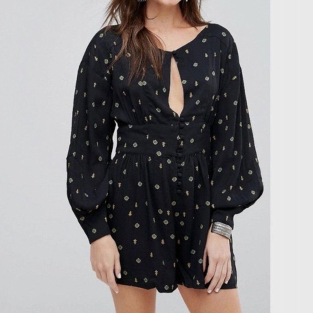 FREE PEOPLE Love Grows Black Romper